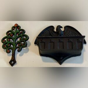 Vintage Wilton Eagle Match Holder Cast Iron with Mini Painted Cast Iron Trivet